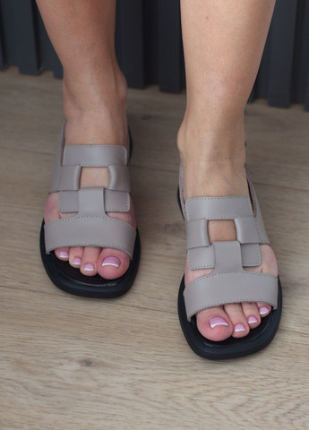 Темно-бежевые босоножки женские из натуральной кожи цвета лате Zlett с ремешком