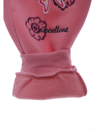 Розовые демисезонные свободные штаны на флисе для девочки с бабочкой пудровые 104 см (44362) BABYKROHA