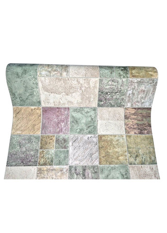 Обои виниловые 10,05 × 0,53 м Славянские обои 5702-04, зелёные, плиточный узор, для кухни, коридора, гостиной Слов'янські шпалери (340275446)