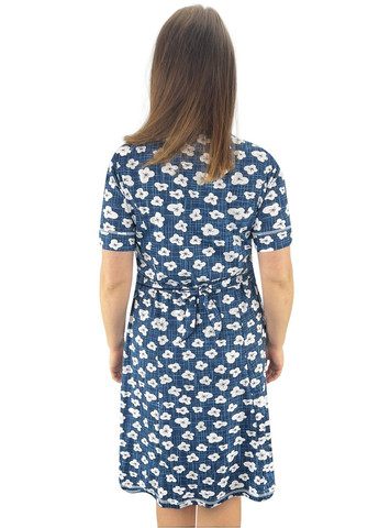 Синее повседневный, домашнее платье рельеф цветы Жемчужина стилей с цветочным принтом
