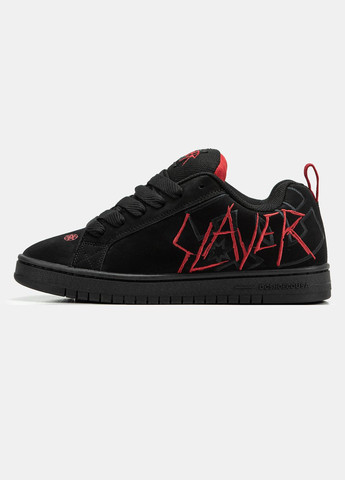 Чорні Осінні кросівки чоловічі і жіночі dc х slayer court graffik black red | дц чорні No Brand