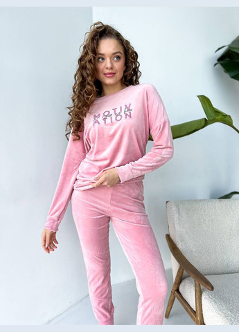 Розовая зимняя женская теплая велюровая пижама No Brand
