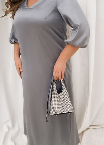 Серое праздничный, вечернее шелковое вечернее платье колокол, а-силуэт No Brand однотонное