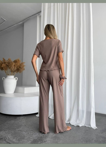 Темно-бежевая трикотажная пижамка тройка Osoblyva