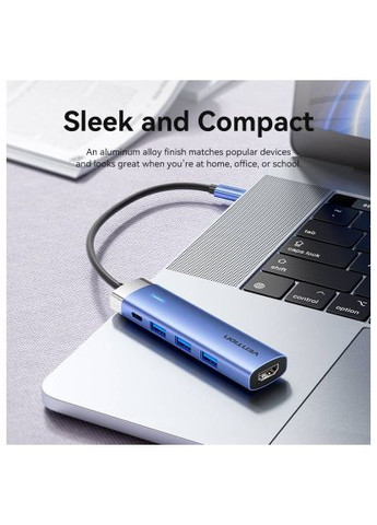 Концентратор USB 3.1 Type-C to HDMI/USB 3.0x3/PD 100W Blue Aluminum Alloy Hub 5-in-1 (TGESB) Vention USB 3.1 Type-C to HDMI/USB 3.0x3/PD 100W Blue Alum (366664024)