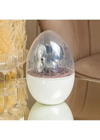 Набор столовых приборов на 6 персон из нержавеющей стали 24 штуки с подставкой Яйцо Белый HP7889 (A-032625) TS Kitchen (352274640)