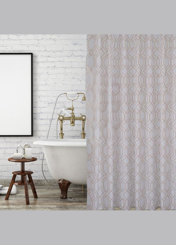 Шторка для ванної та душу 180x180 см водовідштовхувальна з принтом штора для ванної з гачками, золотисто-біла No Brand (369802899)