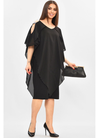 Черное повседневный платье женское полубатальное черного цвета с баской Let's Shop однотонное