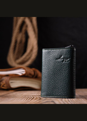 Оригінальна візитниця з натуральної зернистої шкіри зелений 20976 Karya (362418297)