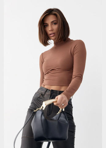 Коричневий демісезонний трикотажний кроп-топ із фігурним швом та вирізом - бежевий колір, l (sku_04590) No Brand