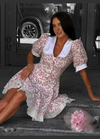 Белое повседневный платье женское Гермес с цветочным принтом