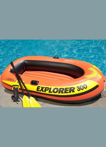Трехместная надувная лодка 58332 (211x117x41 см) Explorer 300 Set + Пластиковые весла и ручной насос Intex (272150615)