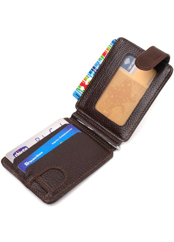 Фактурний затискач для грошей з картхолдером та шкіряним хлястиком коричневий (sku_21940) No Brand (327819790)