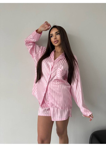 Розовая всесезон женская шелковая пижама рубашка + шорты Asi.Store.ua