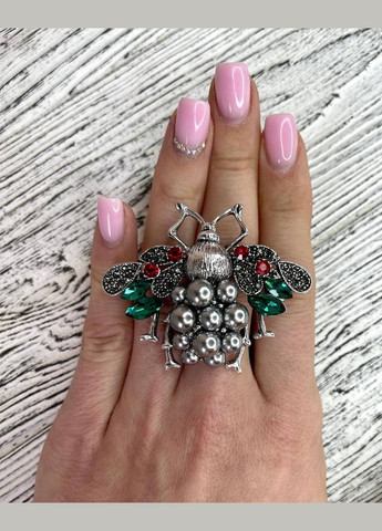 Брошь булавка пчела серебристая в камнях с серым жемчугом Xuping Jewelry (330618929)