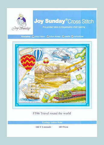Набор для вышивания по нанесённой на канву схеме "Travel round the worl".AIDA 14CT printed, 60*51 см Joy Sunday (313613502)