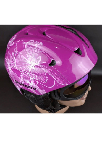 Шлем горнолыжный защитный стильный для катания на лыжах сноуборде 58-61 см (477521-Prob) Малиновый с рисунком размер L Unbranded (297829654)