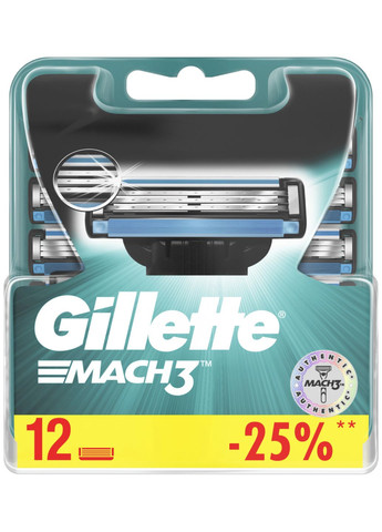 Змінні картриджі для гоління Mach 3, 12 шт. Gillette (333427361)