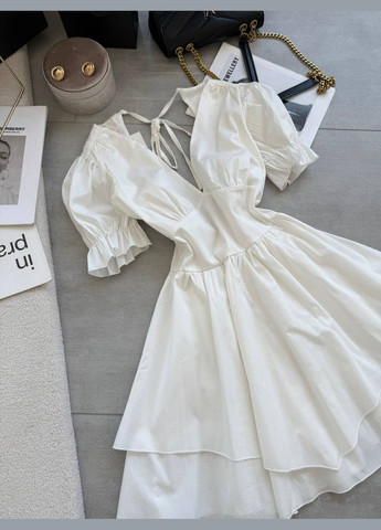 Белое повседневный, праздничный стильное женское платье с двойной юбкой а-силуэт Україна однотонное