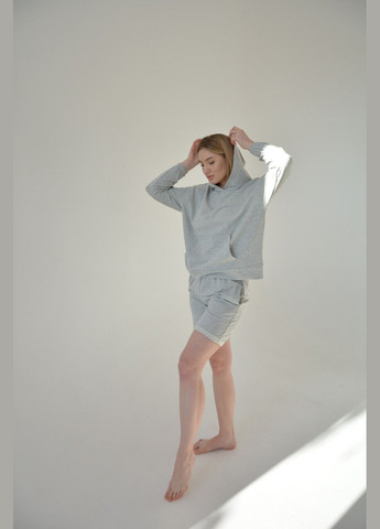 Сіра всесезон жіноча піжама, стильний костюм для дому (шорти) сіра (капюшон) світшот + шорти Sexen