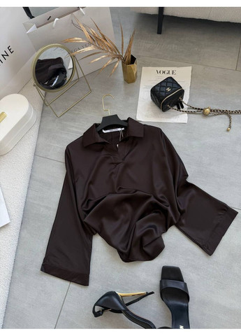 Темно-коричневая повседневный, классическая рубашка однотонная No Brand с длинным рукавом