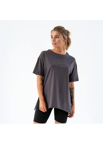 Темно-серая летняя женская футболка удлиненная с разрезами long пепельная Teamv