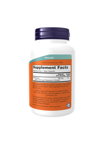 Калія цитрат Potassium Citrate 180 капсул Now Foods (346086542)