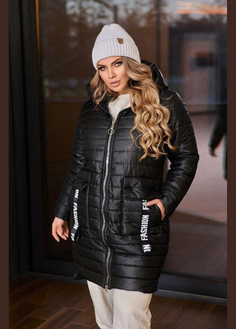 Черная зимняя куртка женская зимняя батальная sf-128 тепло и стильно черный, 54-56 Sofia