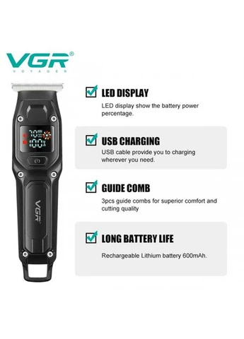 Мужской аккумуляторный триммер для бороды и усов VGR V-964 с 3 сменными насадками 1-3 мм. Черный No Brand (402256275)
