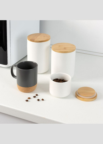 Ємність для зберігання MY HOME 260 мл Біла з деревом (KP-13 S WHITE/WOOD) MVM (301002163)