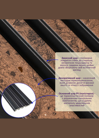 Рейка декоративная PS 2900х120х11мм Коричневый с золотыми вкраплениями SW-00002140- Sticker Wall (315791713)