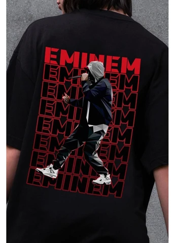 Женская Оверсайз Футболка Черная С Принтом Eminem Without Seli No Brand - (395644231)
