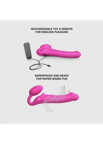 Безремінний страпон з вібрацією Vibrating Fuchsia M, діаметр 3,8 см, пульт ДК, регульований Strap-On-Me (362695364)