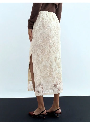 Кремовая колор блок юбка SHEIN
