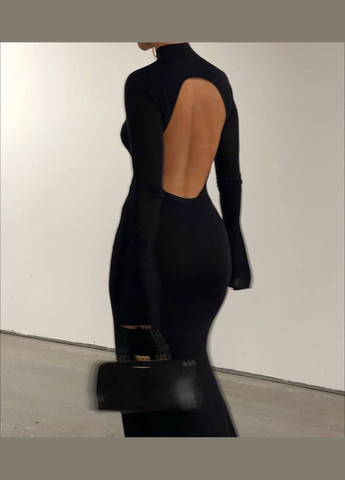 Чорна коктейльна, вечірня сукня довжини максі з відкритою спиною No Brand однотонна