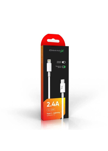 Дата кабеля USB-C to Lightning 12W CL-03W White (m371857) Grand-X USB-C to Lightning 1.0m12W CL-03W White (367070067)
