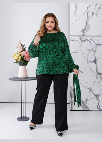 Жіноча блуза вільного крою з шовку колір зелений р.48/52 452257 New Trend (288050281)