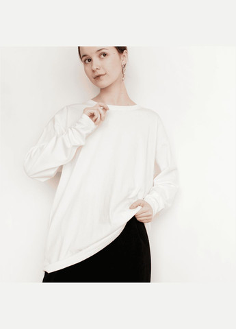 Білий лонгслів унісекс однотонний базовий лонг під оверсайз 100% бавовна велика кофта без принта широкий мінімалізм прямого крою No Brand (316259271)