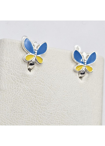 Серьги серебряные с ювелирной желто-голубой эмалью "Патриотические" 1,9 г No Brand (369736944)