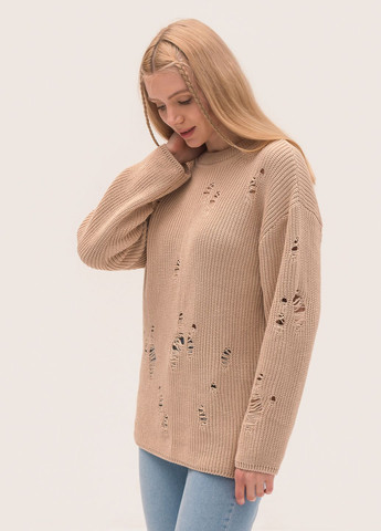 Бежевий жіночий еко-светр з дірками SVTR