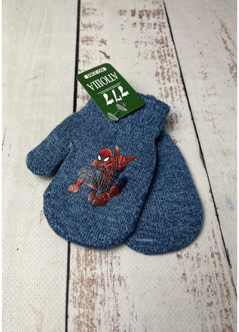 Перчатки шерстяные детские на мальчика Синий с Человеком-пауком (1222-3) АТЮША (368792122)
