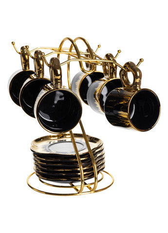 Набір чашок для кави на металевій підставці 6 (шт) по 100 (мл) Чорний з золотом FM-47 (A-047723) Yiwu (370381708)