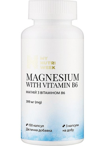 Дієтична добавка "Магній з вітаміном В6", 399 мг Magnesium With Vitamin B6 150шт (1544702-44746711) My Nutri Week (368631812)