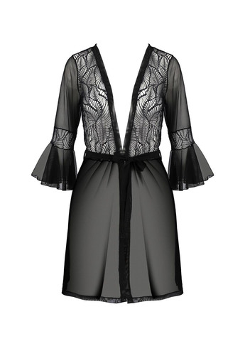 Пеньюар LEAFA PEIGNOIR black, длина чуть выше колена, широкие рукава, завязывается на пояс - CherryLove Passion (339867990)