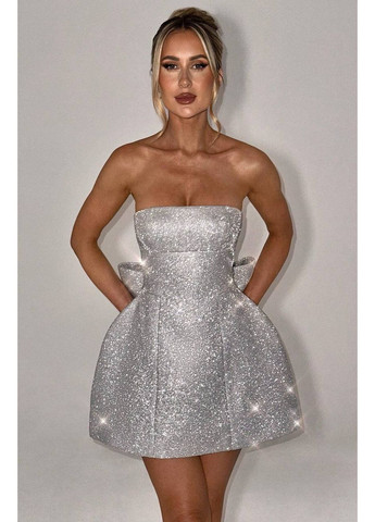 Срібна святковий, кежуал, коктейльна, вечірня жіноча сукня з відкритими плечима Asi.Store.ua
