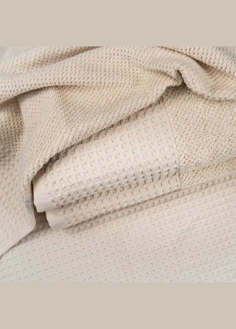 GM Textile комплект махровых полотенец вафельный бордюр 2шт 50х90см, 70х140см 500г/м2 (ванильный) бежевый производство - Узбекистан