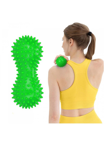 Массажный мяч двойной с шипами Spike+ 7 x 16 см Green () 4FIZJO P-5905973403351 (341528896)