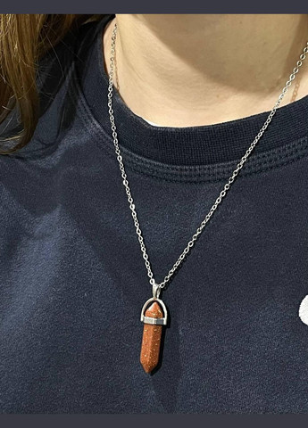 Кулон з натуральним каменем Авантюрин "Золотий пісок" кристал шестигранник на брелке в подарунковій коробочці Овен (326807812)