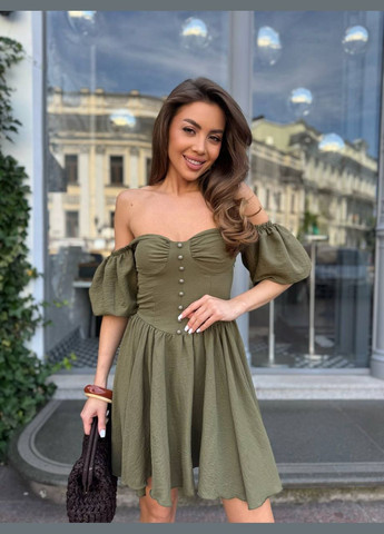 Оливкова (хакі) повсякденний, кежуал, коктейльна, вечірня жіноча сукня FINO Mode