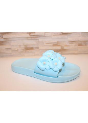 Голубые шлепанцы женские летние голубые No Brand с бусинами, с цветами, без декора